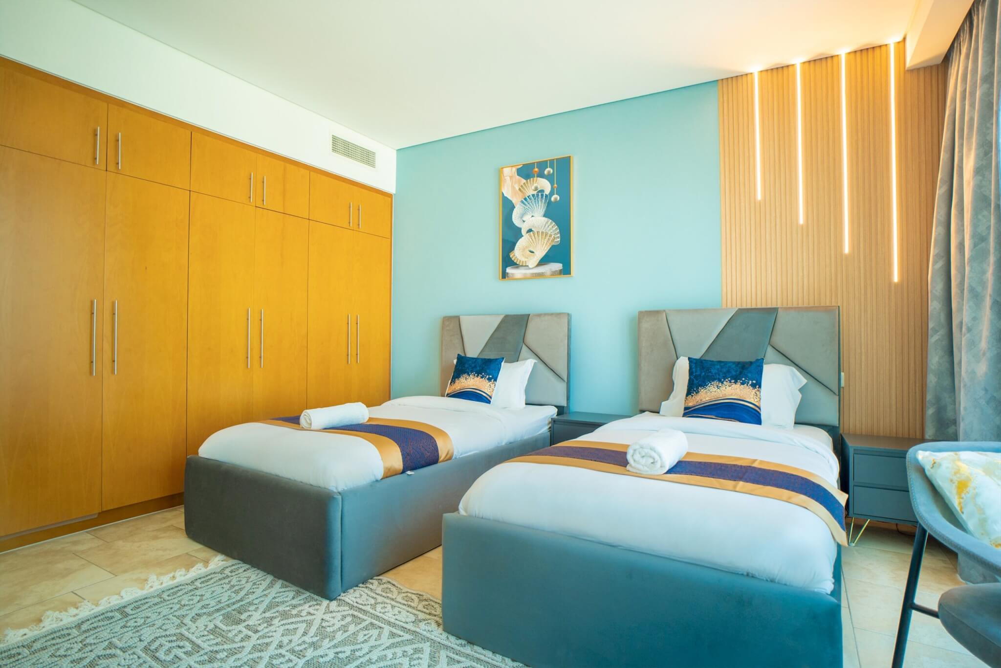 Contemporary 3 bedroom apartment in JBR featuring a spacious balcony with stunning beach views and elegant decor throughout