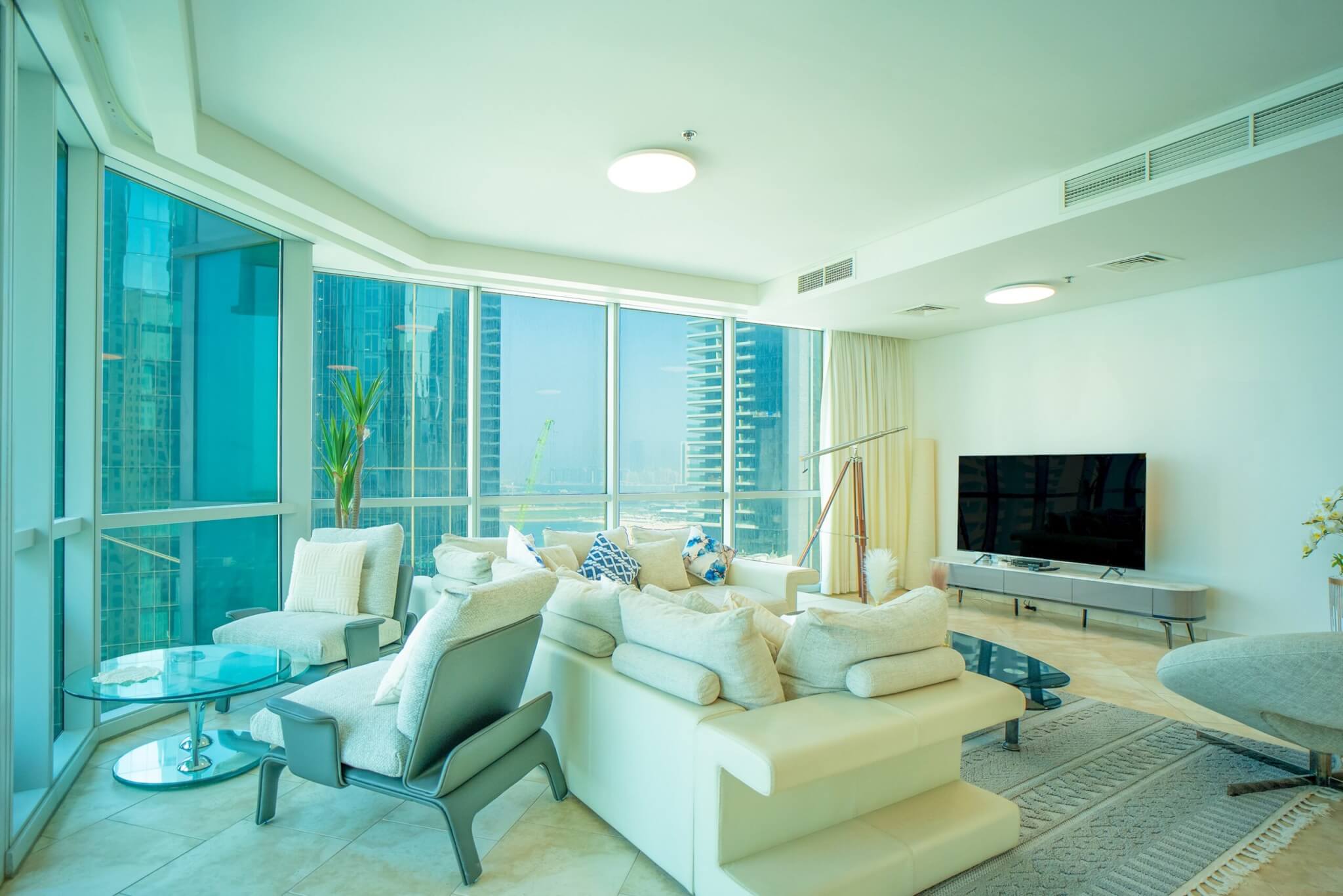 Luxury 3 bedroom apartment in JBR offering panoramic beach views, a large balcony, and modern furnishings for a comfortable stay
